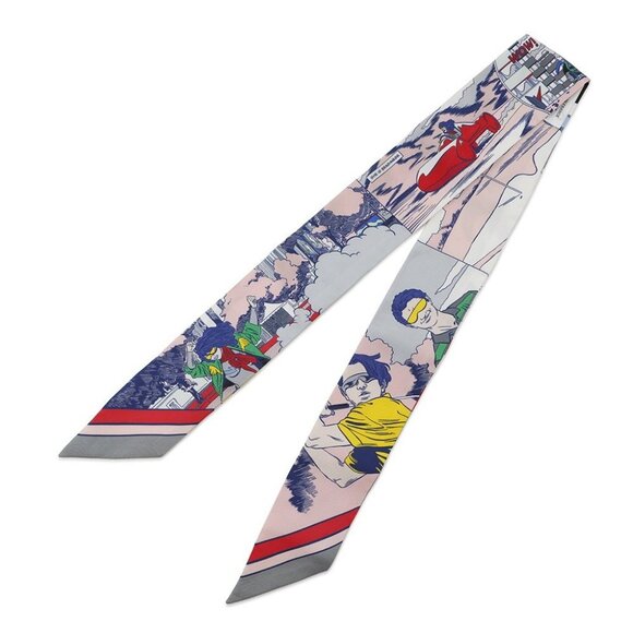 HERMES Twilly WOW Silk100% Gris/Rose/Vert - Picture 3 of 11